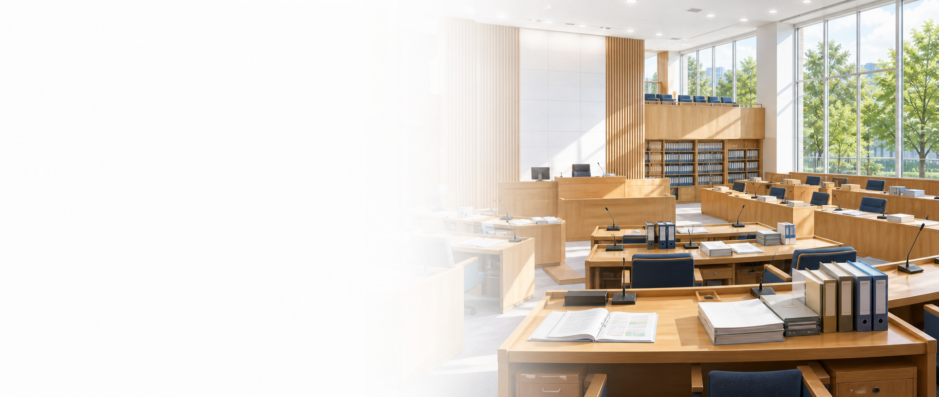 明るい議場と長年蓄積された議会資料を描いた流山市議会データアーカイブのイラスト